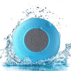 HD Water Resistant Bluetooth 3.0 Shower Speaker, Handsfree Portable Speakerphone with Built-in Mic, 6hrs of playtime, Control Buttons and Dedicated Suction Cup (Blue)