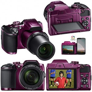Digital Camera w/40x Zoom & HD Video (Plum) - International Version (No Warranty) + 4 AA Batteries with Charger + 10pc 32GB Dlx Accessory Kit w/ HeroFiber Cleaning Cloth