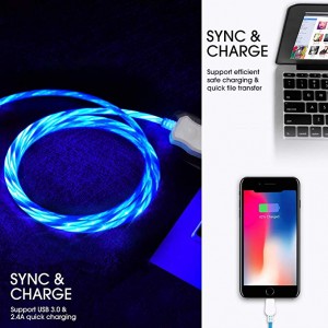  Charging Cable 2 Pack 3FT 3FT Charger with Visible Flowing LED Light Compatible iPhone X/8/8plus/7/7plus/6/6plus/6s/6s plus/5/5s/iPod/iPad Series (Blue/White)